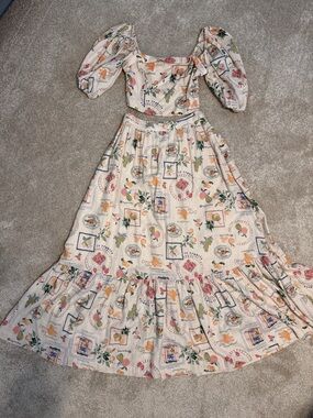 Abercrombie & Fitch Cream Floral & Fruit Print Maxi Skirt Set